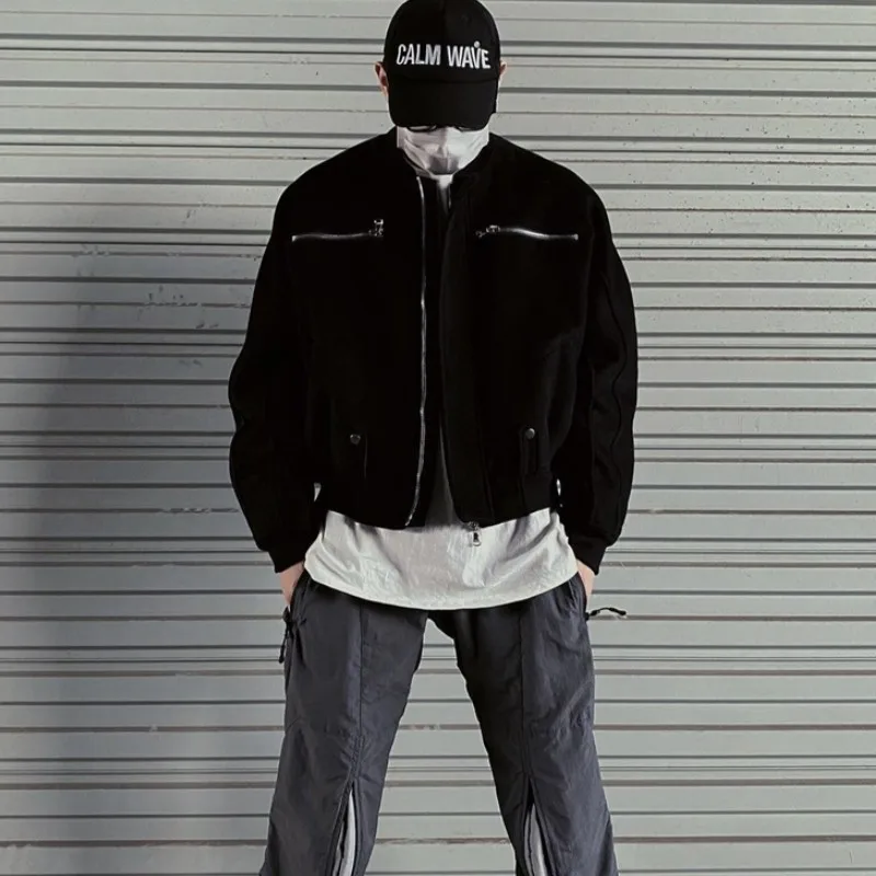 

Heavy work Manufacturing GRAILZ Black Men's Jacket Wool jumper High street vibe style Thickened back Zip Woolen Nylon Jacket