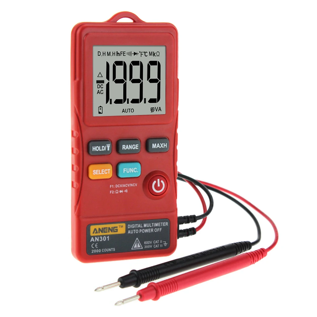 

ANENG AN301 Digital Multimeter 1999 Counts Portable AC DC Voltmeter Resistance Ammeter Meter Tester LED light Multimeter
