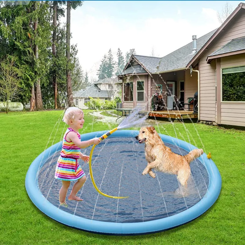 

170 см Коврик для распыления воды от домашних животных, надувной спринклер, подушка, подстилка для улицы, сада, ванной, бассейна для детей и со...