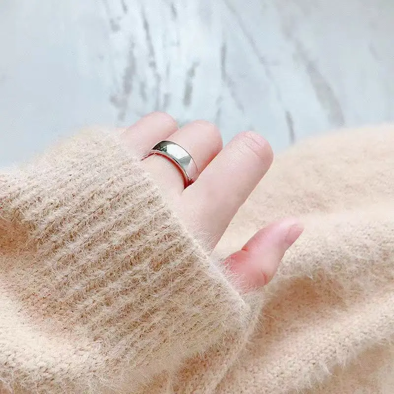 

Simple Fashionable Plain Silver Glossy Wide-faced Open Ring Punk Style Thickened Ring Silver-plated Jewelry