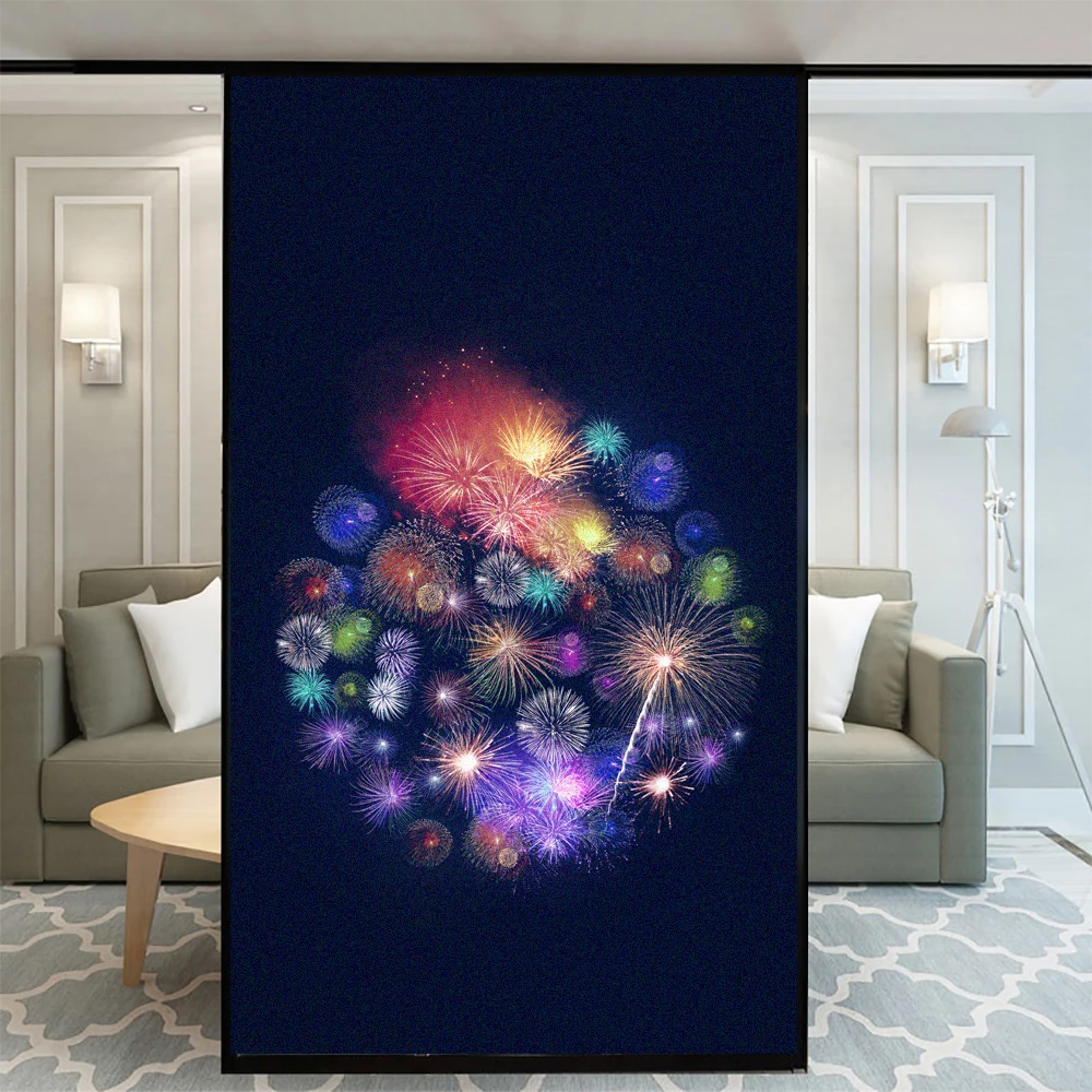 

Fireworks Pattern Window Film Privacy Static Clings Decorative Sun Blocking Non-Adhesive Anti-UV Glass Stickers for Home