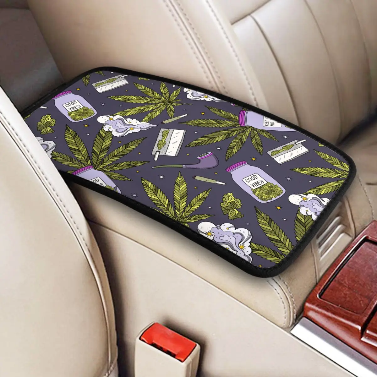 

Leather Center Console Cover Pad Car Interior Cushion Weed Cannabis And Smoking Car Armrest Cover Mat Automobiles Armrest Pad