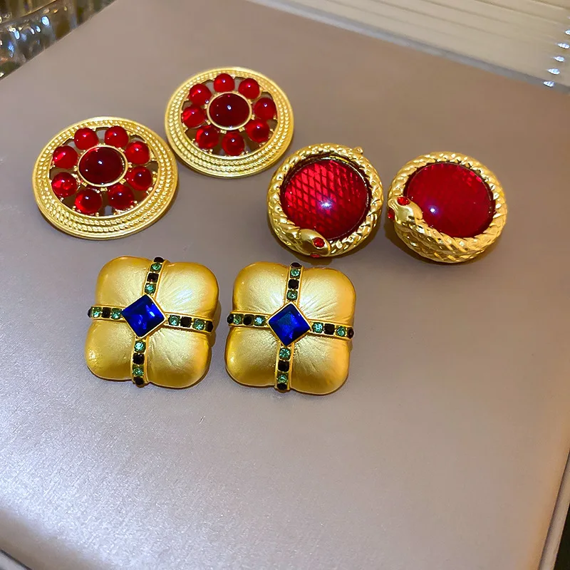 

Minar Exaggeration 3 Designs Red Color Rhinestones Resin Earring for Women Mujer Square Round Geometric Drop Earrings Brincos