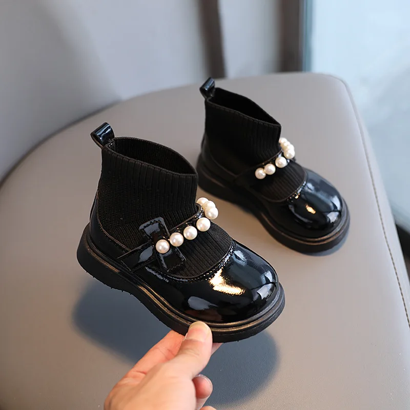 

2022 Children Girls' Ankle Boots Winter Baby Fur Warm Plush Platform Little Toddlers Shoes Flats Non-slip Sole Pink/Black 1-5Y