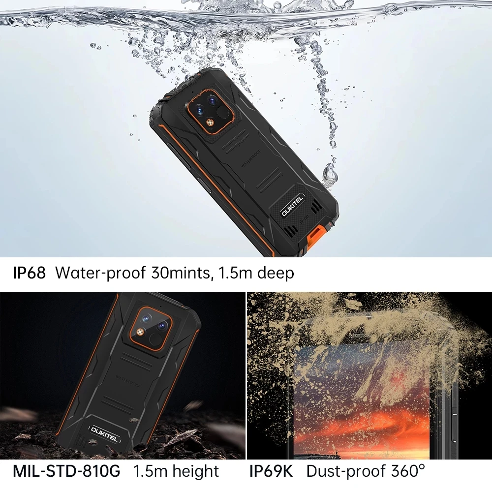 Original OUKITEL WP18 Pro IP68 waterproof Rugged Phone 12500mAh Android 12 4GB+64GB Mobile Phone 5.93''13MP 4G NFC Smartphone