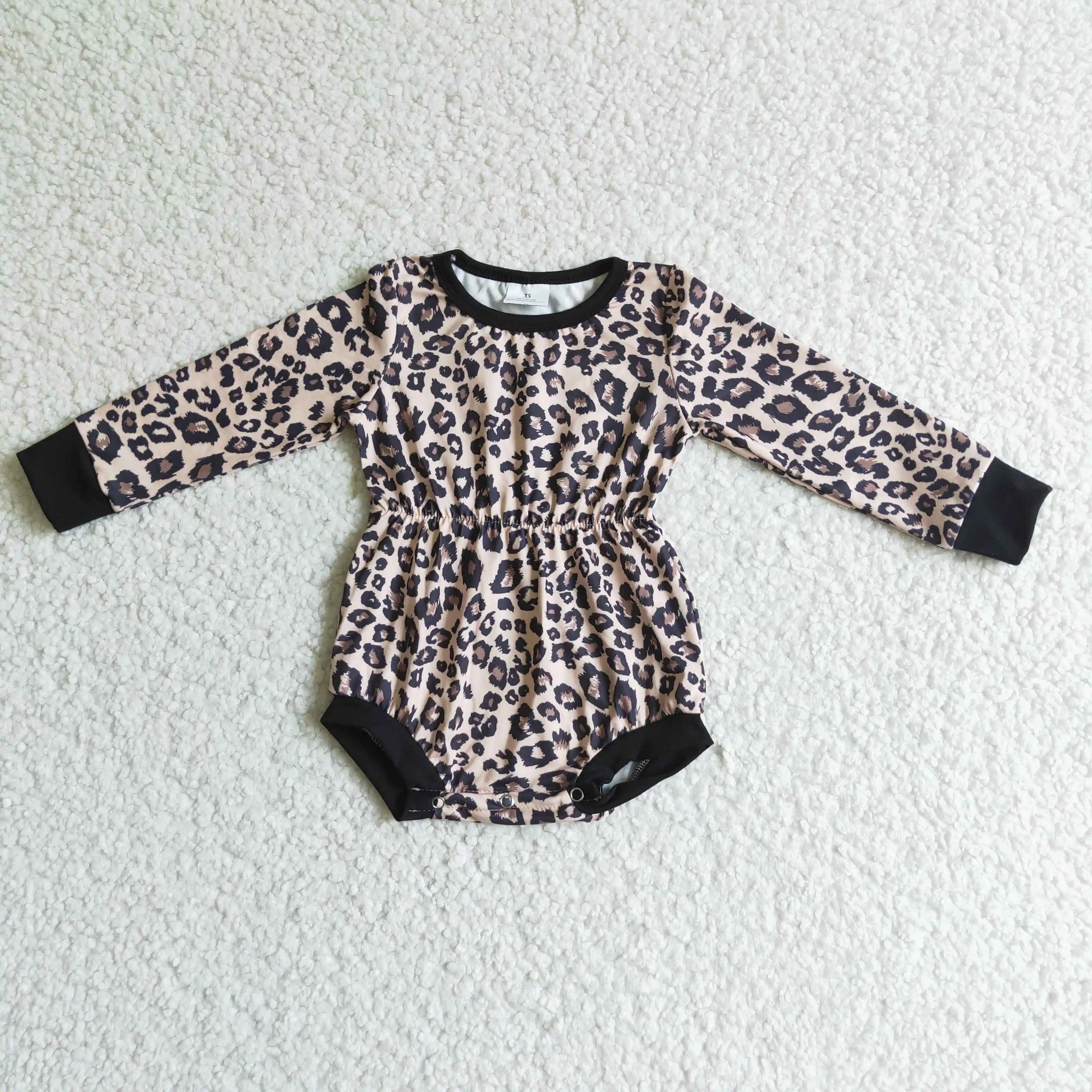

H​ot Selling ODM OEM RTS Long Sleeve Kids Toddler Clothing Boutique Infant Baby Leopard Rompers
