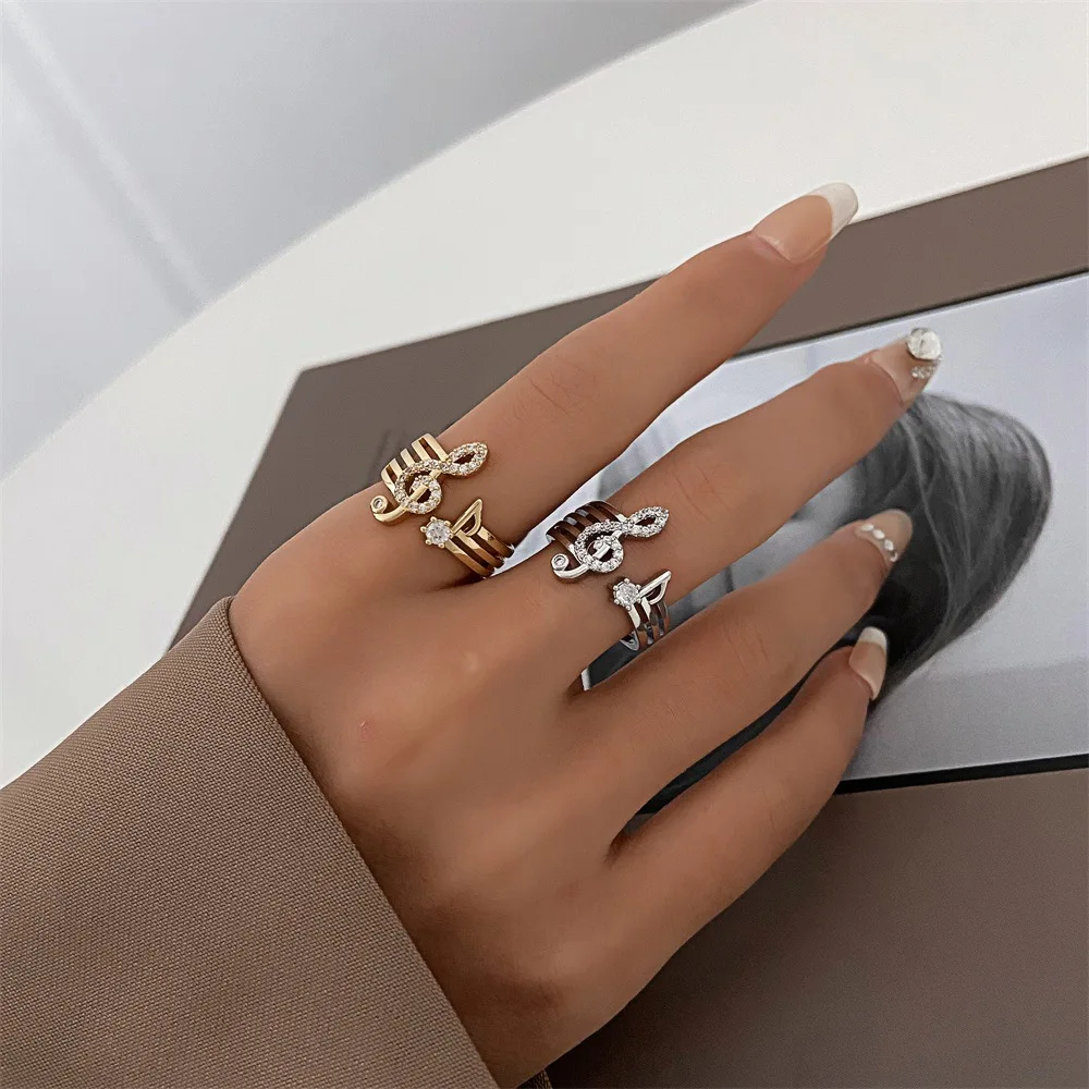 

Delicate notes Zircon Music Note Rings For Women Gold Color Adjustment Statement Girl's Rings Finger Wedding Bridesmaid Jewelry