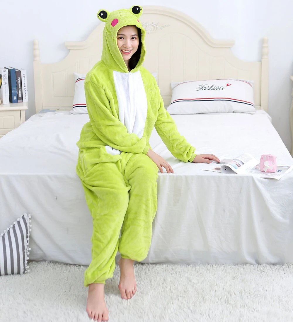 Adults Animal Onesies Frog Pajamas Sets Sleepwear Women Men Winter Unisex Festival Cosplay Costumes Kids Cartoon Flannel Pajamas