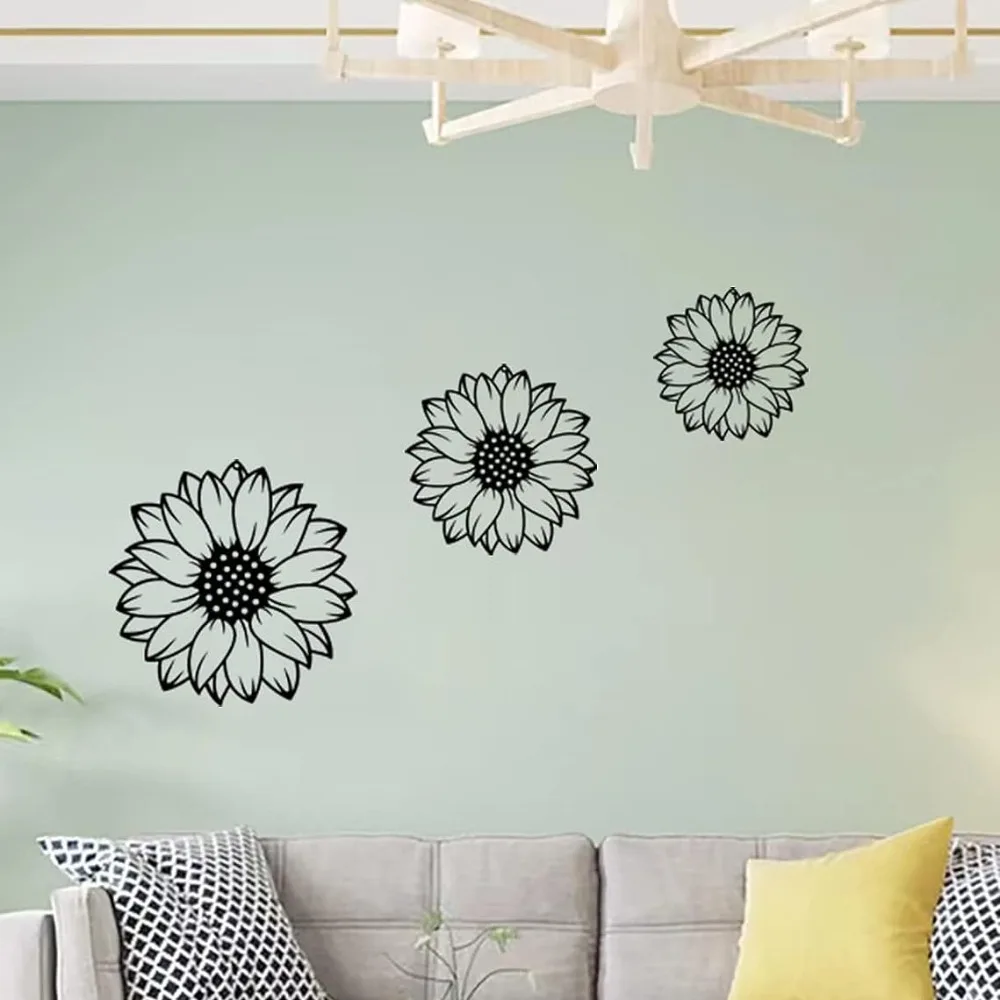 

3Pcs Sunflower Themed Metal Flowers Wall Art Black Wall Mount Sunflowers Wall Decor Easy to Clean High Quality
