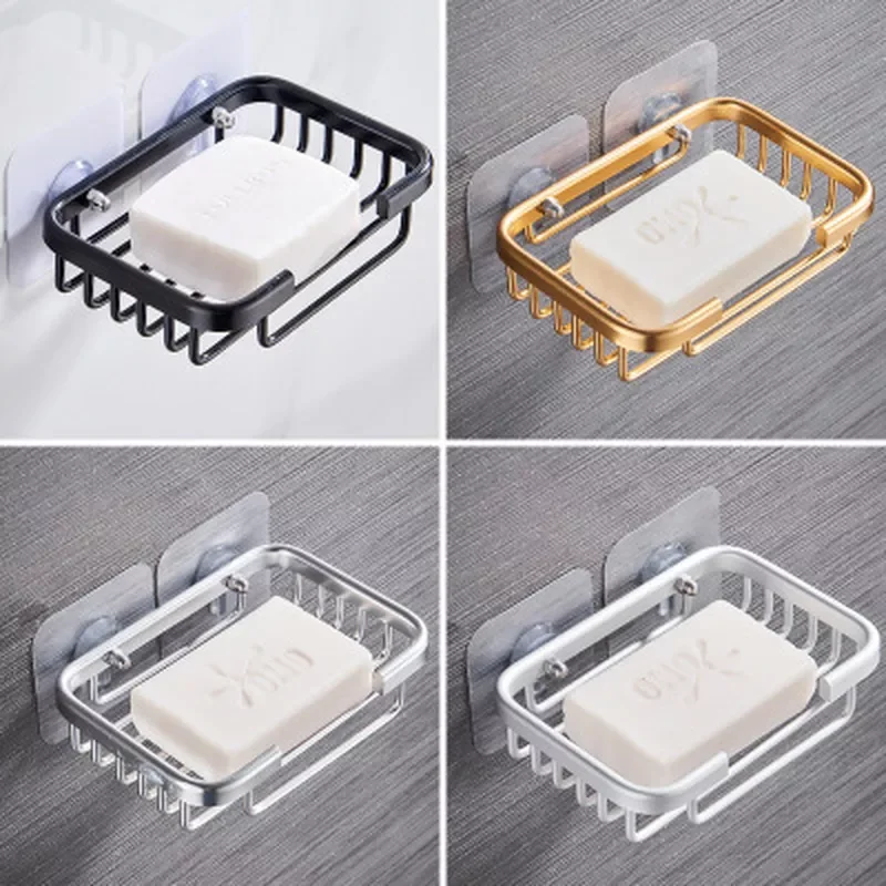 

1 Pcs Creative Drill Free Soap Dish Holder Wall Mounted Storage Rack Holder Hollow Type Soap Sponge Dish Bathroom Accessories