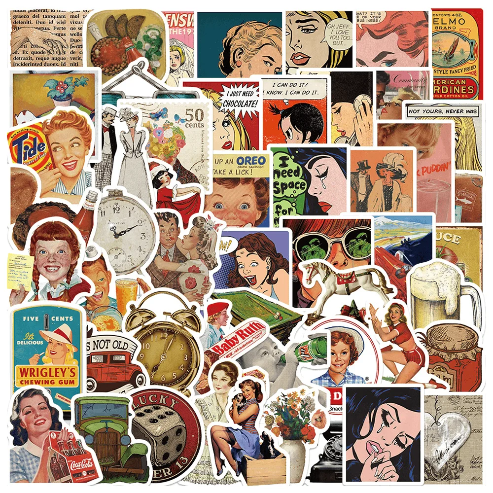 

52pcs Retro European Classic Stickers For Laptop Ipad Stationery Scrapbook Scrapbooking Material Vintage Sticker Craft Supplies
