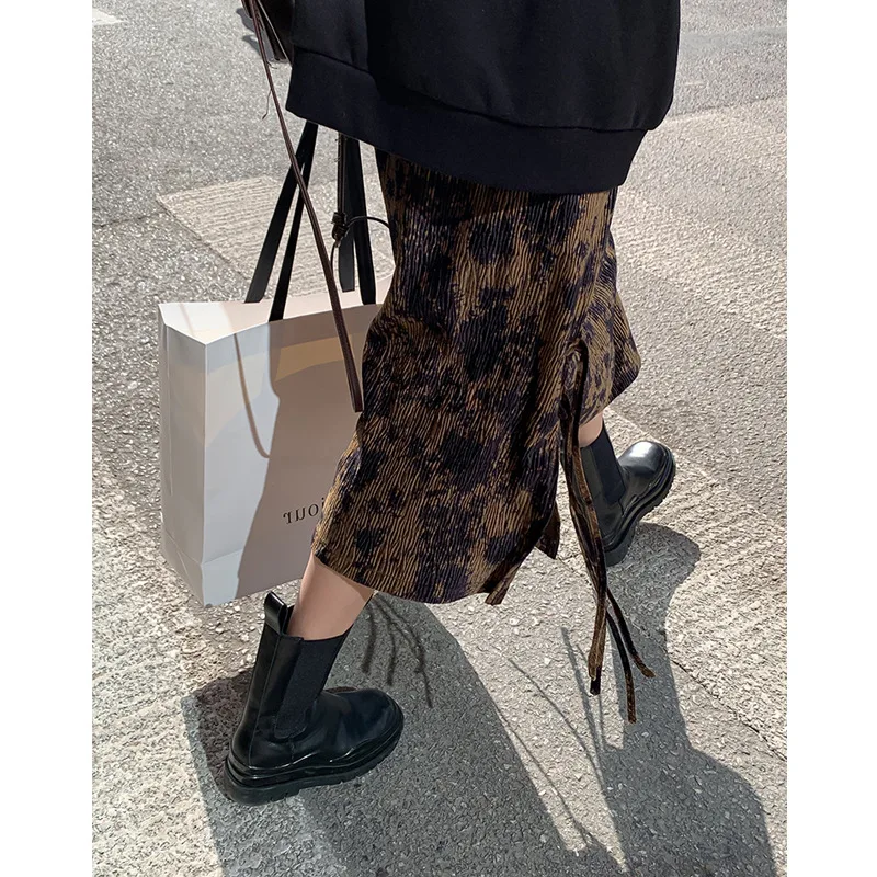 

Women Vintage Split Skirt Female High Waist 2021 Fall and Winter New Skirt Female All-match Mid-length A-line Large Swing Skirt