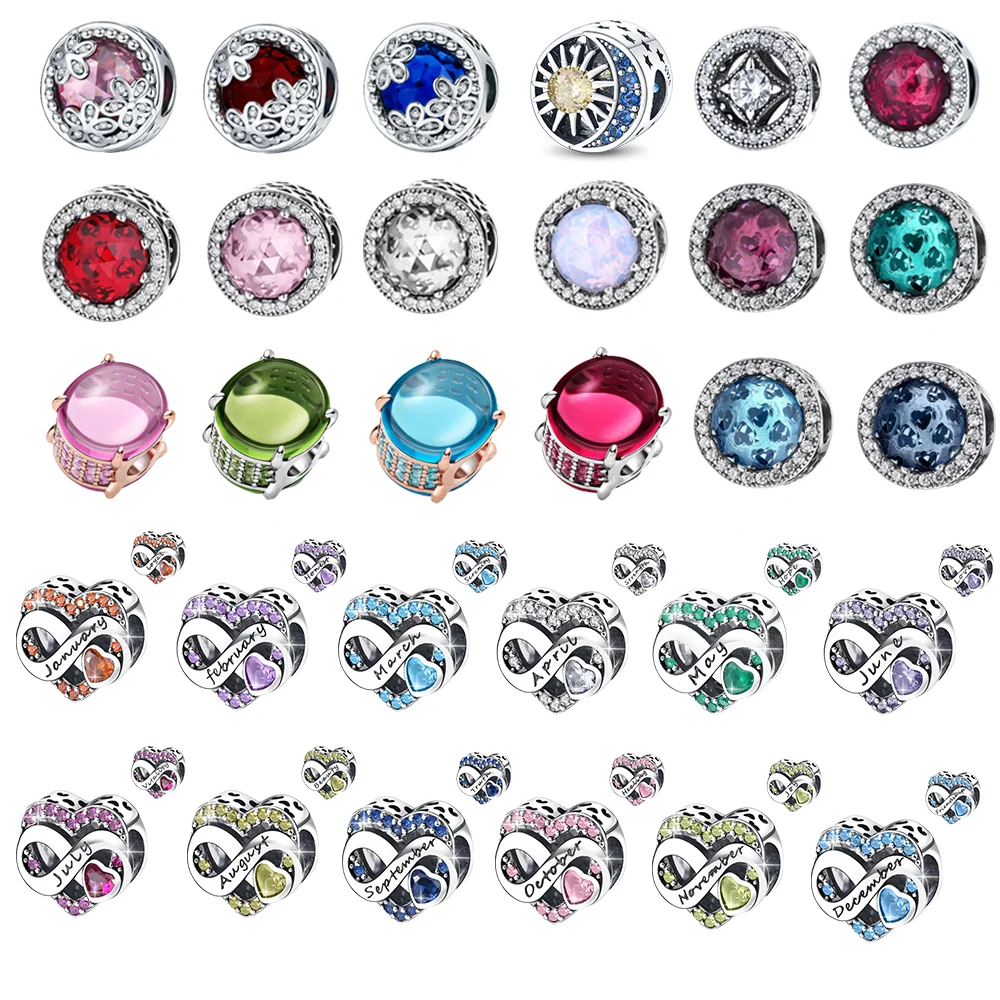 

New Colorful Zircon Series Sparkling Charm Beads Fit Original Pandora Charms 925 Silver Bracelets Beads for Women Jewelry Making