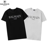 unisex balmain letter printed round neck short sleeve all match simple mens and womens t shirt