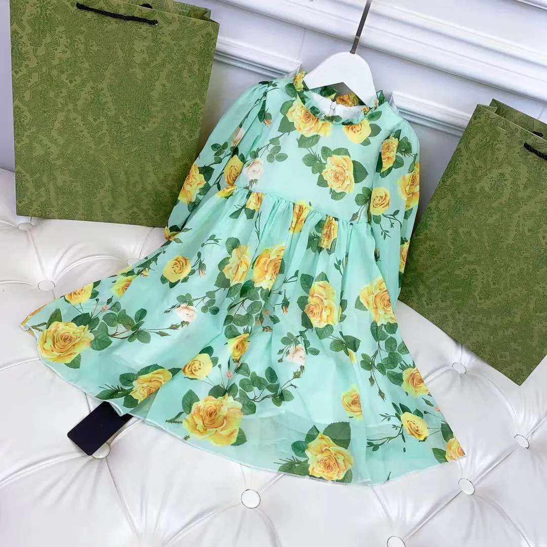 

2022 Spring and autumn high quality fashion brand printed 7-point Sleeve Chiffon Princess Dress Girl Dress 2 4 6 8 10 years old