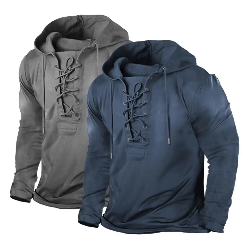 

Trendy Spring T-shirt Hat Washed String Retro Men Spring Top Men Hoodie Thermal