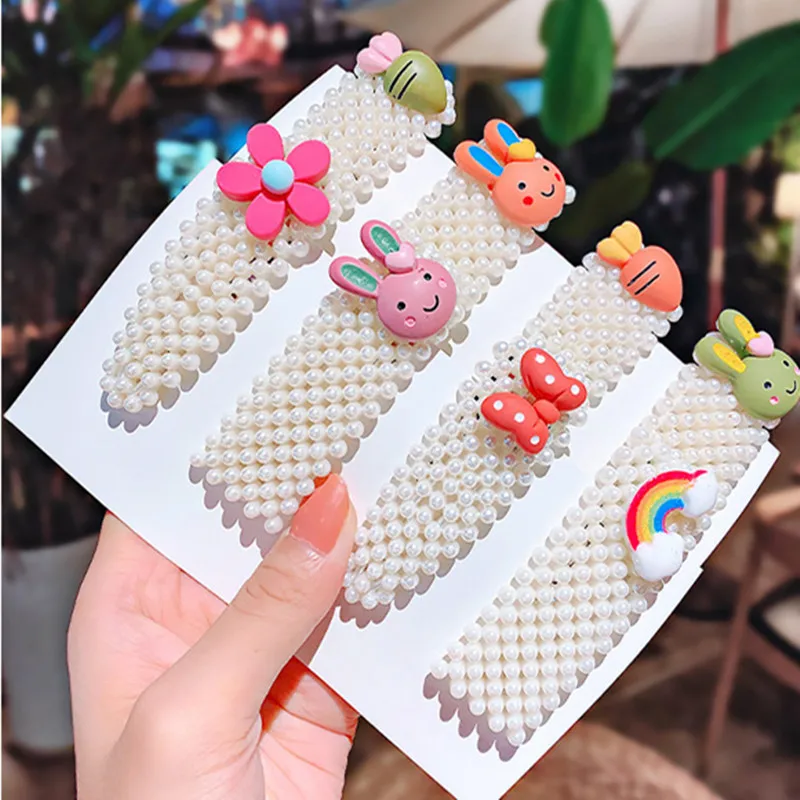 

New 4pcs/set Cute Simulated Pearl Hair Clips Kid Cartoon Hairpin Ladies Hairpin Girl Hairpin Fashion Hairpin Hair Accessories