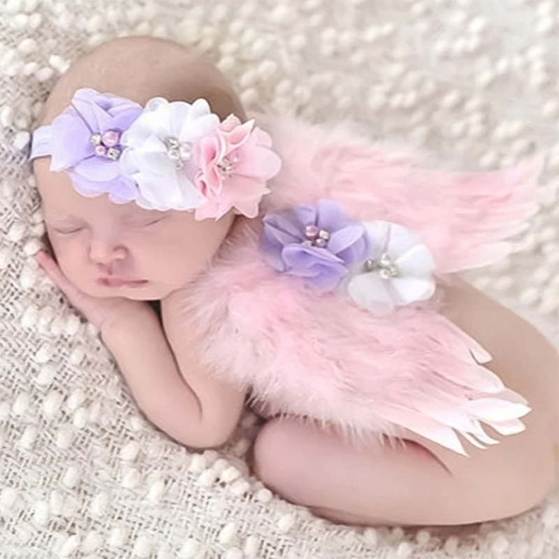 

Baby Angel Wings Flower Headband Set Baby Girl Photography Props Costume Photoshoot Baby Angel Wings Decor N1HB