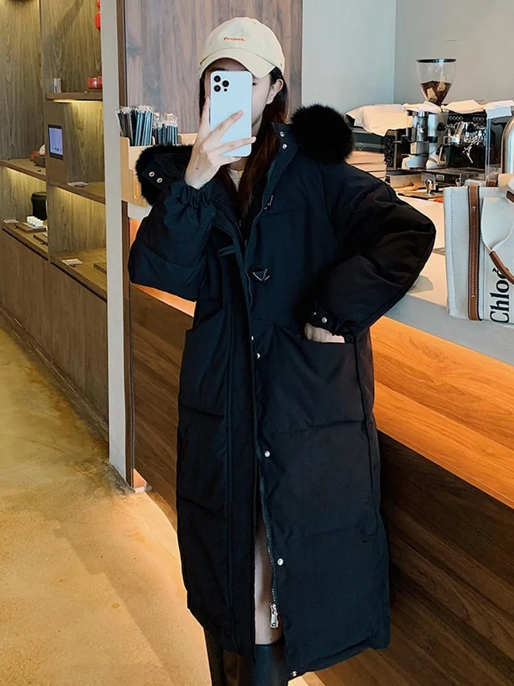 New Parkas Women 2022 Winter Long Jacket Coat Fur Hooded Female Parkas Thick Warm Cotton Padded Jacket Casual Clothes
