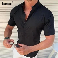 ladiguard plus size 5xl mens latest casual skinny tops mandarin collor blouse 2022 single breasted shirts sexy mens clothing
