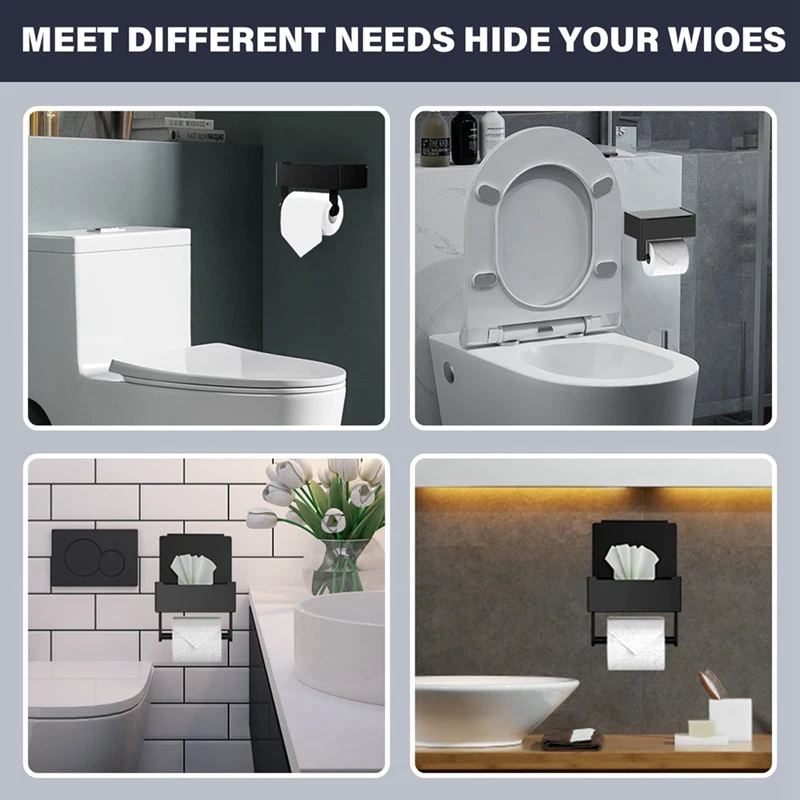 

1 Piece Toilet Paper Holder With Shelf And Storage Black Keep Your Wipes Out Of Sight For Bathroom