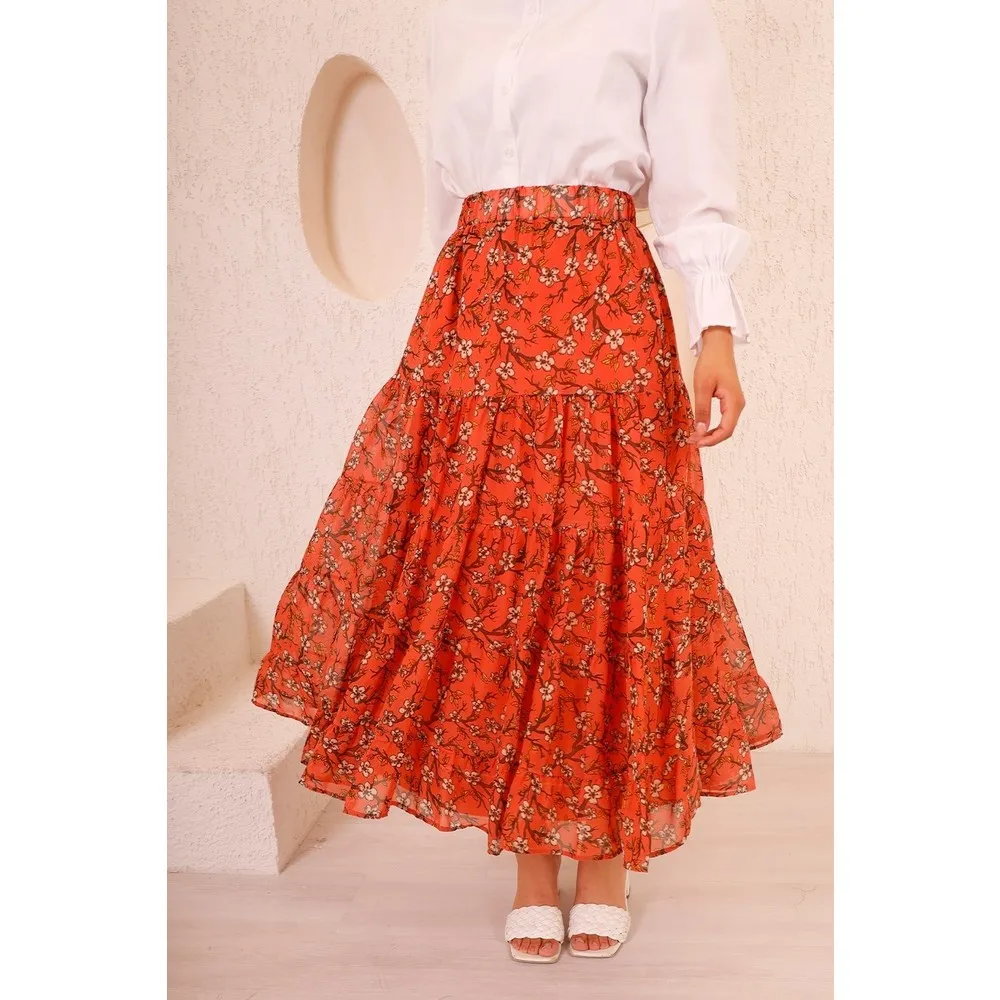 

Dorlie Flowering Branch Pattern Chiffon Skirt-Tile
