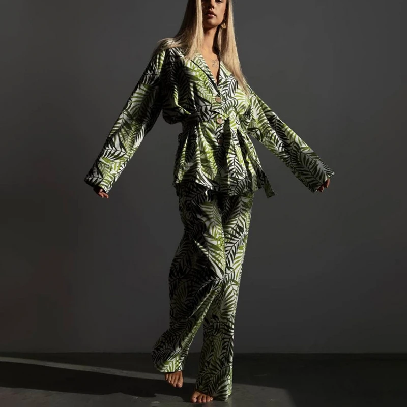 

Женский комплект из двух предметов, винтажная рубашка макси в стиле бохо с широкими штанинами, Повседневная Свободная рабочая одежда для осени, Y2k, 2023