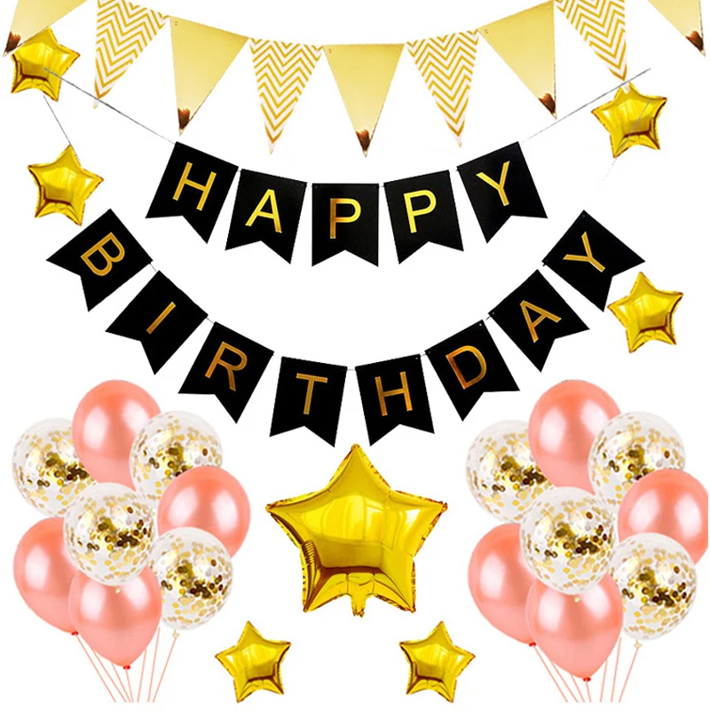 

Birthday Party Decoration Set Black Happy Birthday Letter Bunting Package Birthday Background Wall Decoration Balloon Wholesale