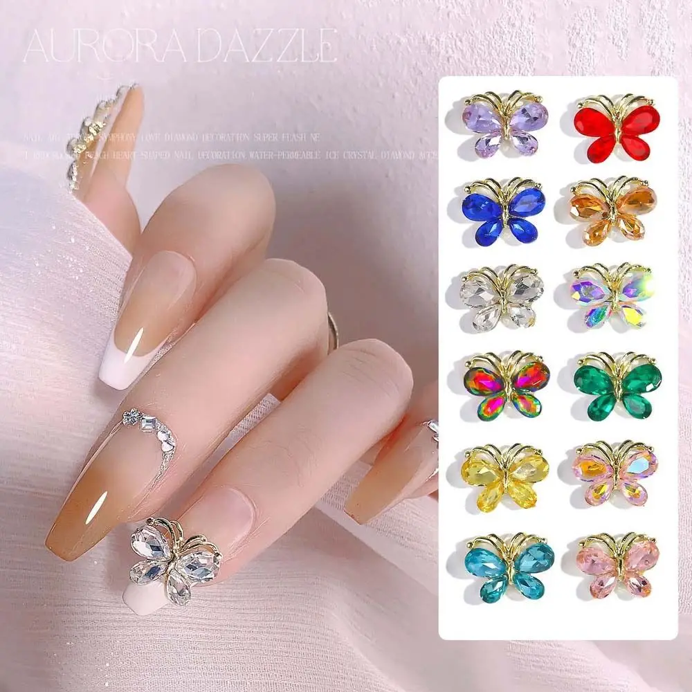 

5Pcs/set 3D Zircon Nail Decoration Shiny Butterfly Nail Jewelry Gold And Silver Rhinestones Japanese Fashion Elegant Manicure
