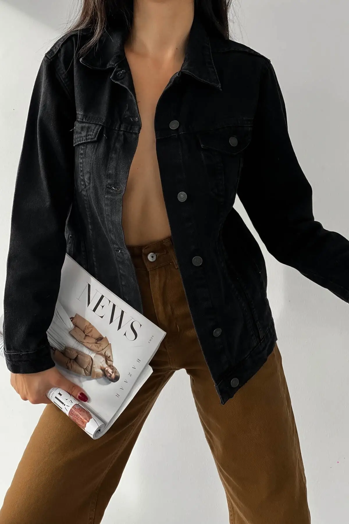 

Women's Fashion Denim Jacket Coat Smoked Boyfriend Jeans Jacket