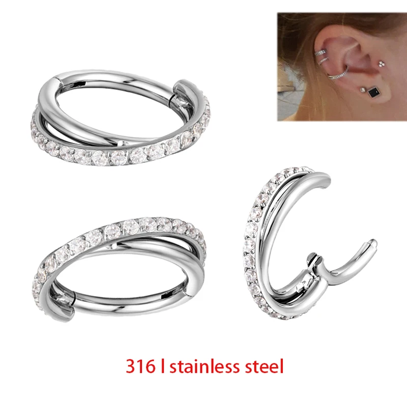 

316L Stainless Steel Earrings Zircon Hight Segment Septum Piercing Nose Rings Ear Cartilage Tragus Helix Piercing Body Jewelry