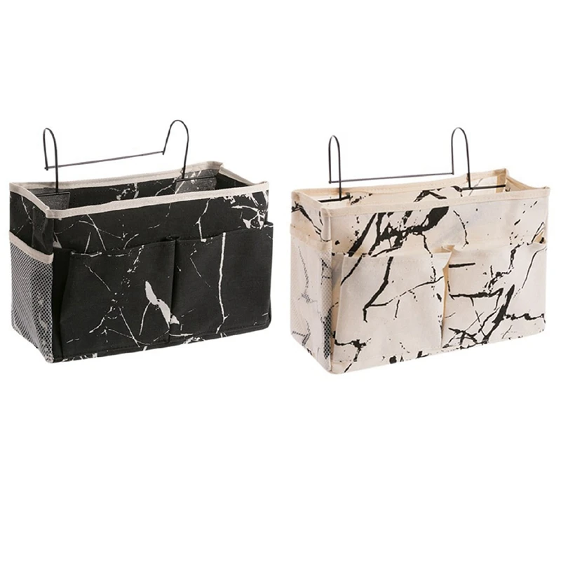 

NEW-2X Cosmetic Wtorage Bag Lattice Hanging Storage Bag Bedside Storage Organizer With Hook Bed Pocket Black & White