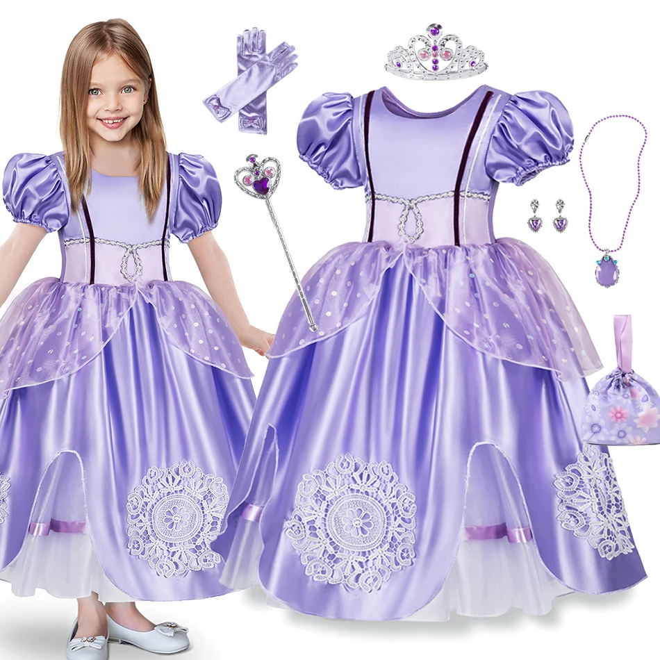 

Purple Princess Sofia Dress for Girl Kids Cosplay Costume Puff Sleeve Layerd Dresses Child Party Birthday Sophia Fancy Costumes