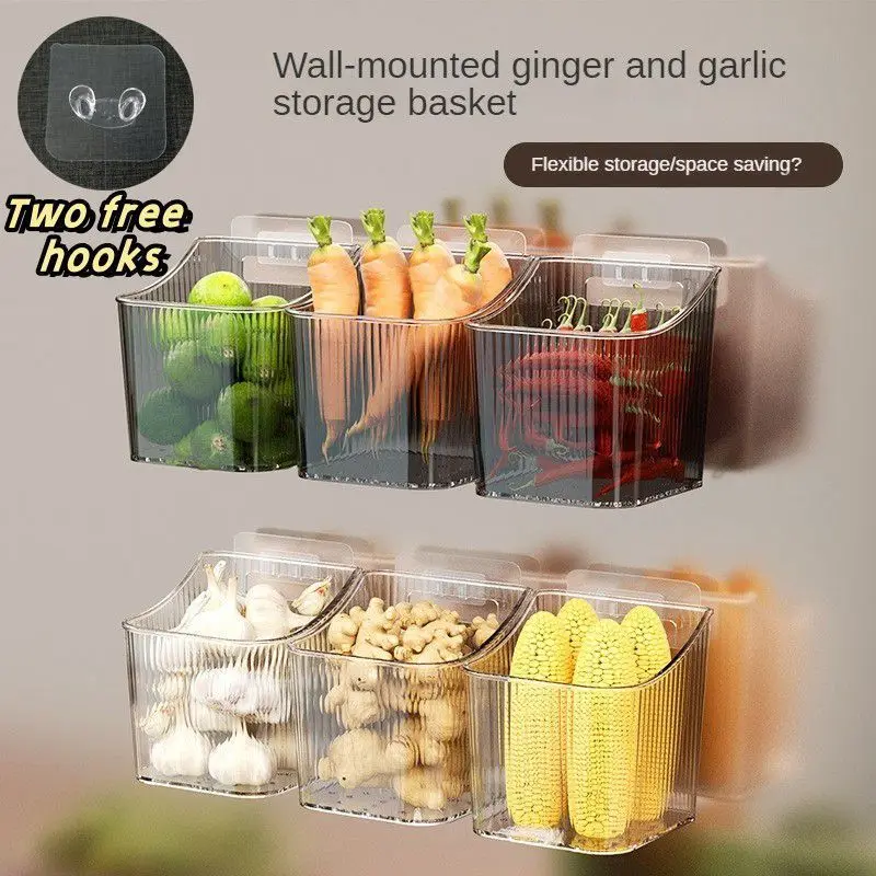 

Kitchen Garlic Ginger And Onion Transparent Storage Basket Wall-Hanging Punch-Free Wall-Mounted Storage Box Kitchen Storage Rack