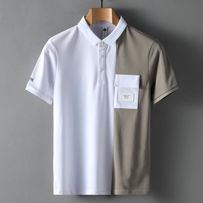 

Новинка 2022, летние мужские блузки с карманами и вышивкой, повседневные топы с коротким рукавом, модная мужская одежда