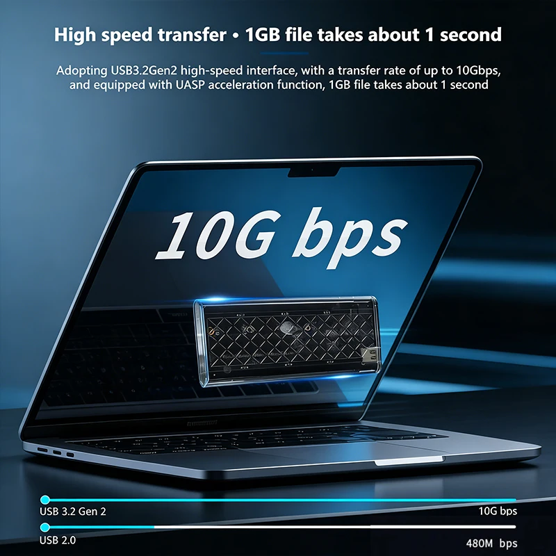 Фото KEBIDUMEI Прозрачный корпус для M.2 SATA NVMe SSD с RGB-подсветкой, 5/10 Гбит/с, USB3.2 GaN2, внешний адаптер для M.2 NVMe NGFF SSD №2