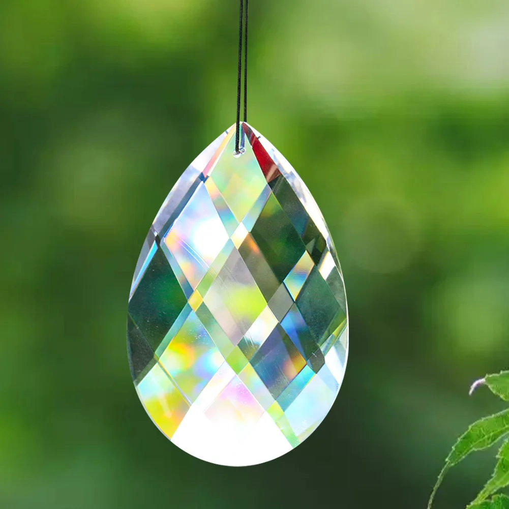 

Muy Bien 89mm Clear Grid Crystal Prism Faceted Sun Catcher Chandelier Parts Lucky Feng Shui Pendant Home Decor Rainbow Maker