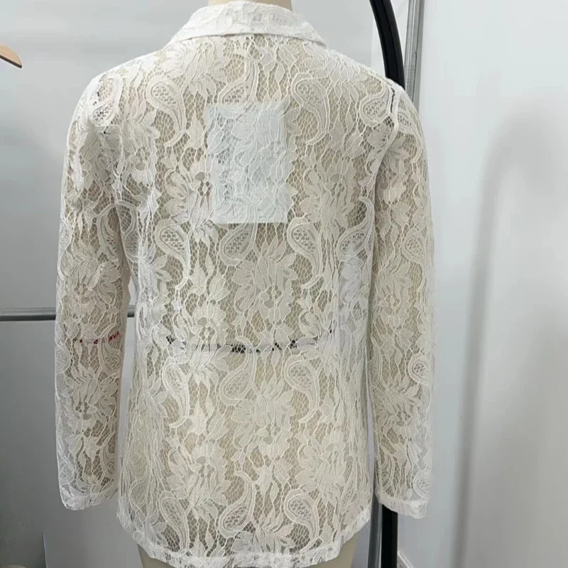 Сексуальное кружевное ультратонкое пальто женская повседневная куртка-кардиган