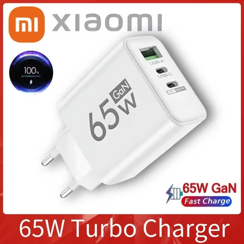 Xiaomi Total 65W 3Ports GaN USB PD Charger Fast Charging Type C Mobile Phone Adapter Quick 3.0 For iPhone Samsung Huawei