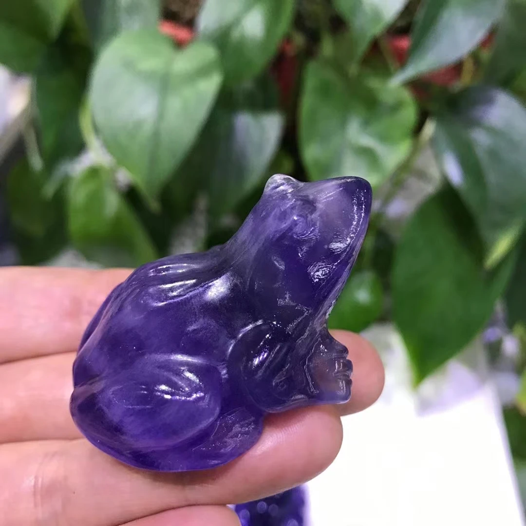 

5.3cm Natural Fluorite Crystals Frog Statue Healing Quartz Hand Carved Figurine Reiki Gemstone Feng Shui Home Decoration 1pcs