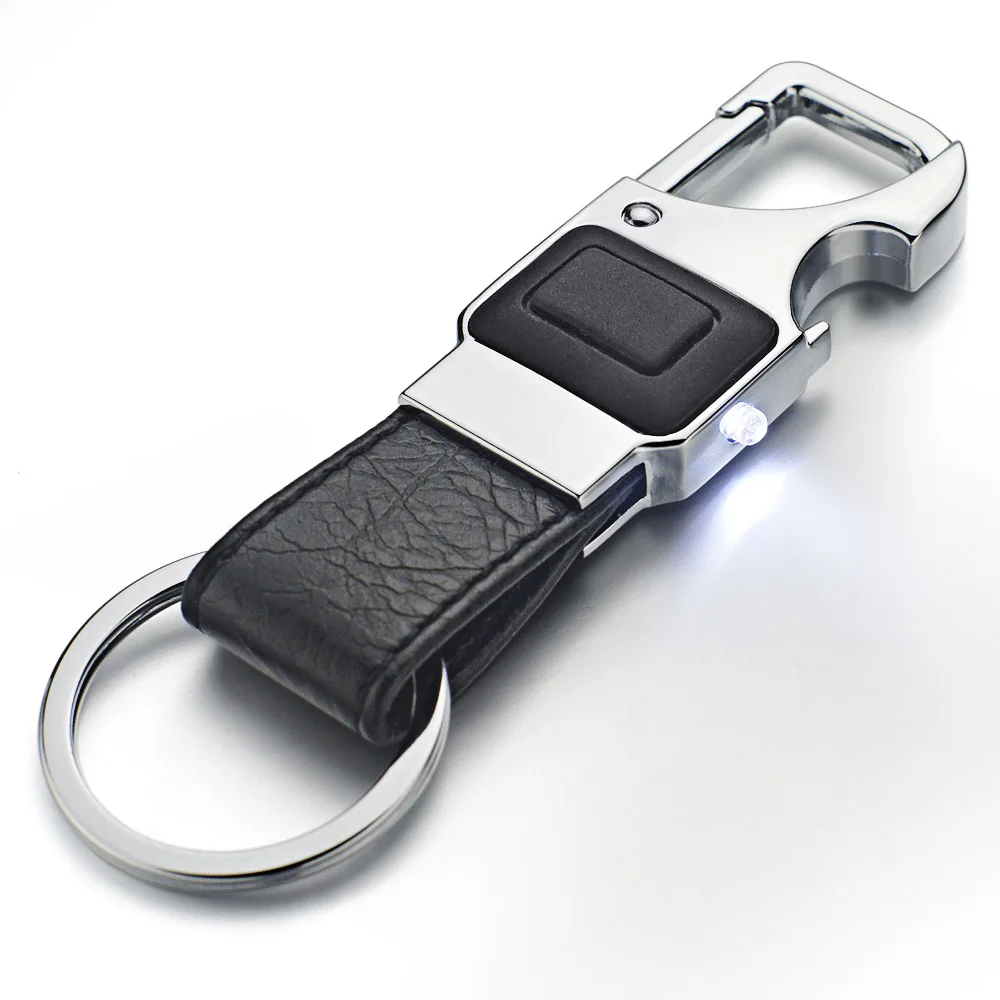 

Dormon Custom Lettering Keychain LED Lights Lamp Beer Opener Bottle Multifunctional Leather Men Car Key Chain Ring Holder CK355