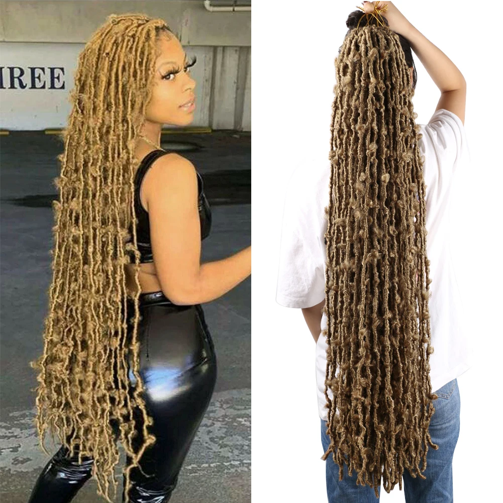 Long Butterfly Locs Crochet Hair 36Inch Distressed Faux Locs Crochet Braids Light Brown Pre Looped Soft locks Hair Extensions