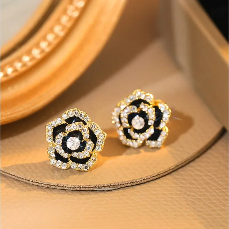 S925 Серебряные иглы в гонконгском стиле с камелией легкие роскошные серьги розами