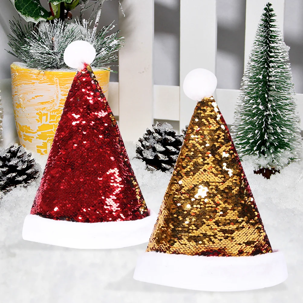 

Golden Sequin Santa Double Sided Paillette Christmas Hats Fashion Headdress Decorations Party Favors for Festival Party