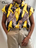 celmia short sleeve patchwork shirts high collar casual loose streetwear 2022 fashion tops leopard print summer women blouse