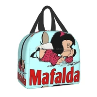 mafalda manga insulated lunch bag for women resuable argentina cartoon thermal cooler lunch tote beach camping travel