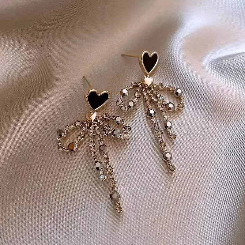 2024 новый дизайн чувственные черные серьги-кисточки с бантом модные ювелирные