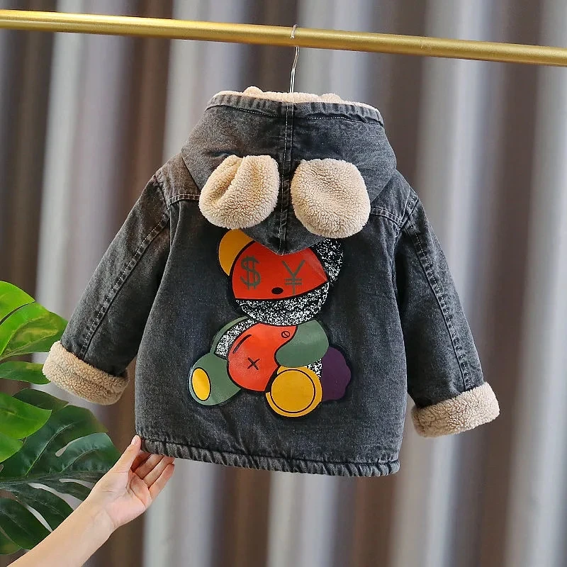 

От 2 до 7 лет OId/плотное теплое детское джинсовое пальто для мальчиков и девочек Вельветовая Меховая куртка с капюшоном, верхняя одежда 2022 г., ...