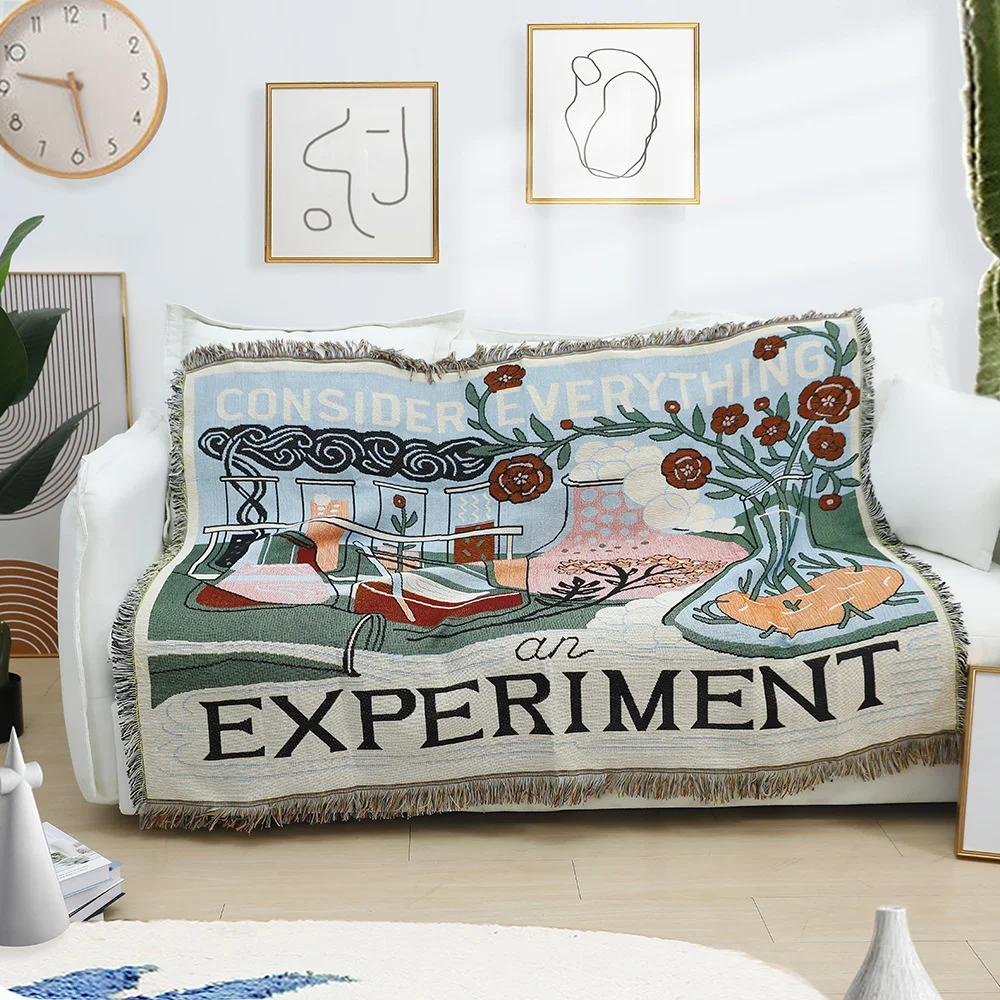 

Nordic Woven Thread Blanket Tassel Knitted Blanket Decorative Bay Window Pad Window Bed End Blanket Sofa Towel Tapestry Carpet