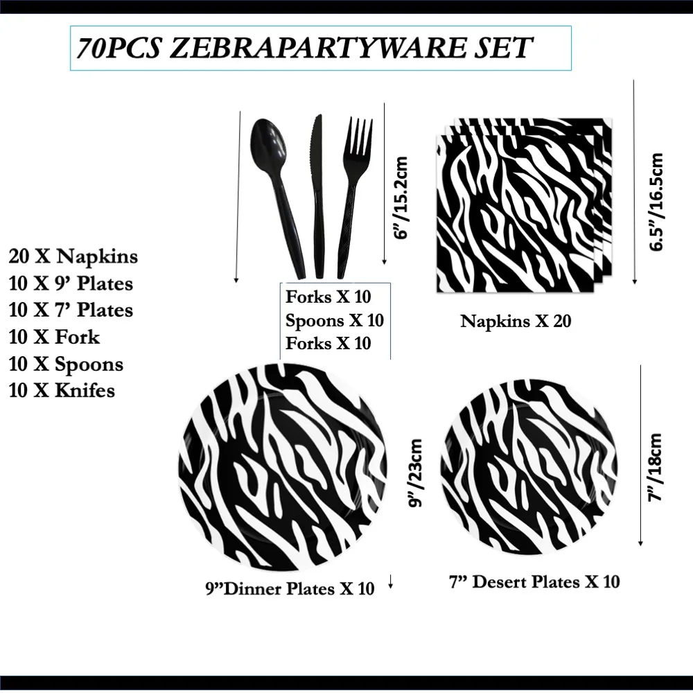 

Zebra 70pcs Plates Napkin Set For Birthday Baby Shower Wedding Anniversary Children Home Events Inauguration Bachelor Party